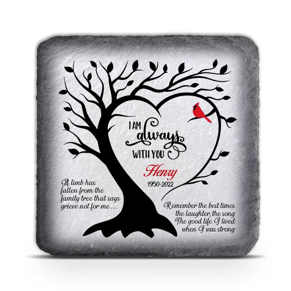 Cardinal Memorial Tree, I am Always with You, Heart Tree Silhouette, Red Cardinal Tree, Remembrance Gift, Loss in the Family, Personalized Memorial Stone