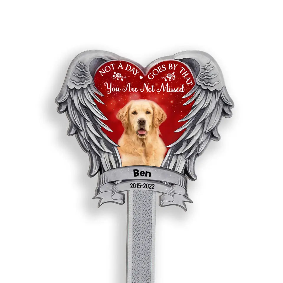 Not A Day Goes By That You Are Not Missed - Personalized Plaque Stake, Heart Wings Memorial Gift