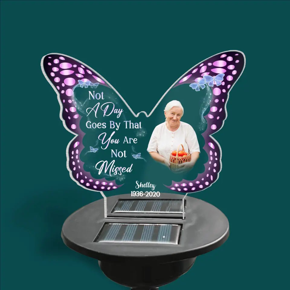 Not A Day Goes By That You Are Not Missed - Personalized Solar Light, Butterfly Memorial Gift