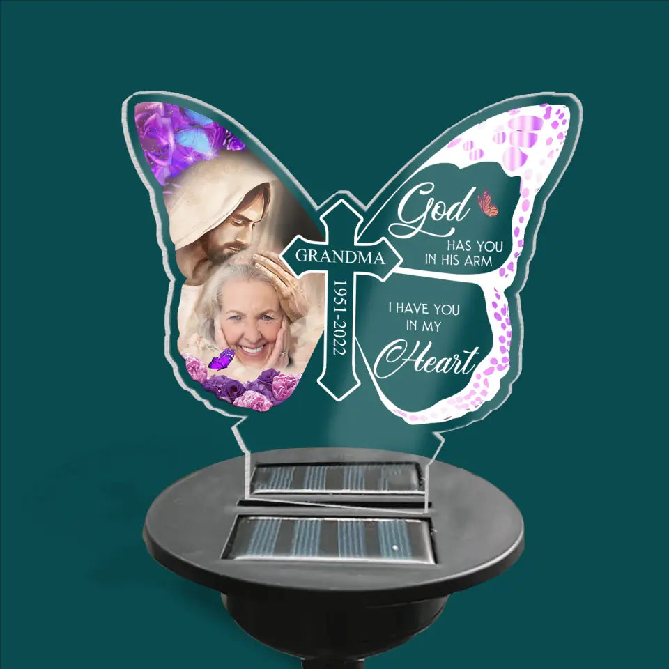 God Has You In His Arm I Have You In My Heart - Personalized Solar Light, Memorial Gift