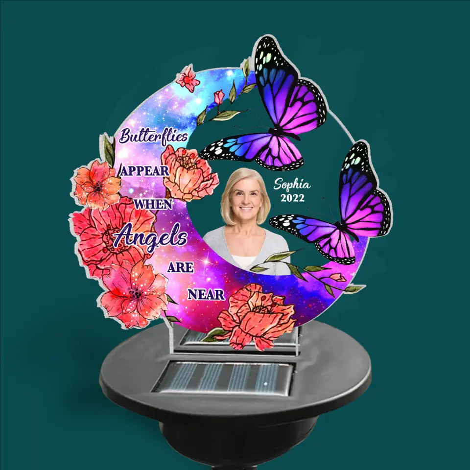 Butterflies Appear When Angels Are Near - Personalized Memorial Solar Light, Memorial Gift Ideas