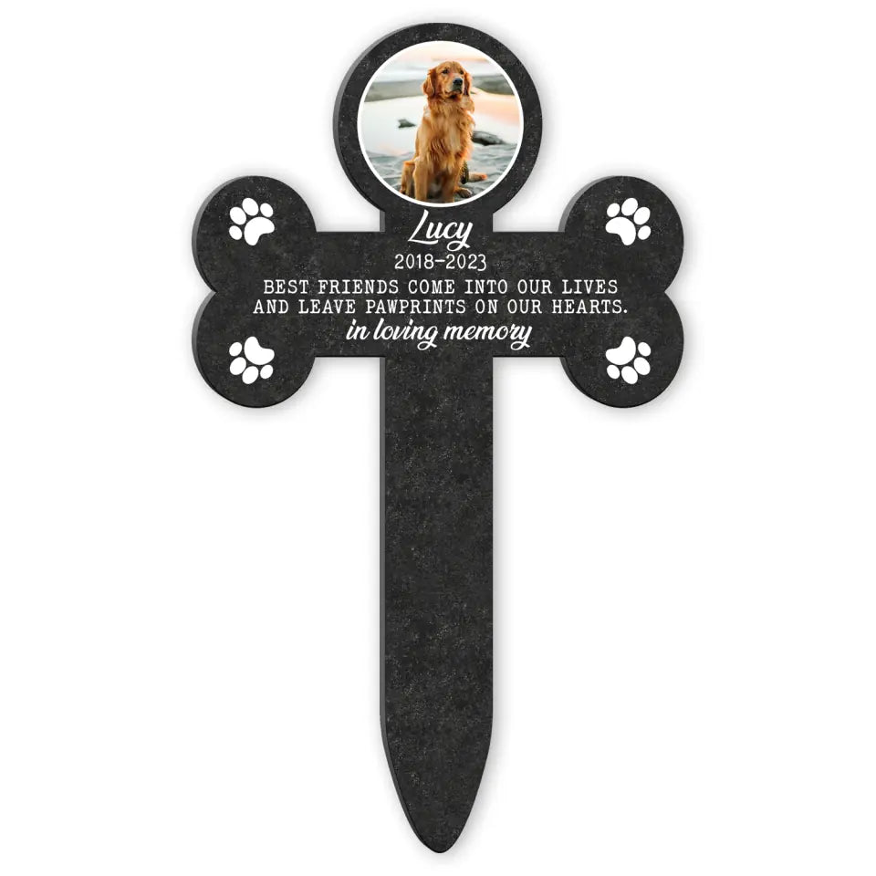 Leave Pawprints On Our Hearts - Personalized Plaque Stake, Pet Memorial Gift, Loss of Dog Sympathy Gift