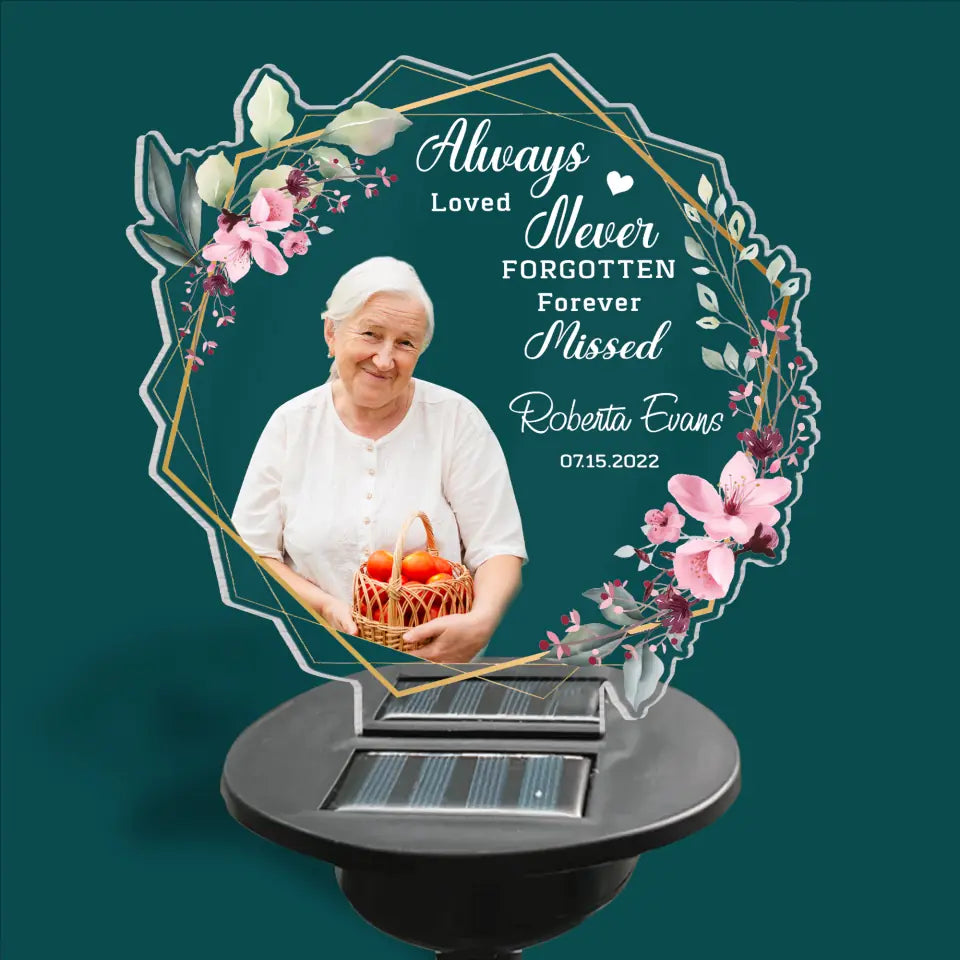 Always Loved Never Forgotton - Personalized Solar Light, Custom Christened Keepsake Memorial Gift
