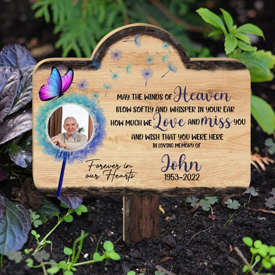 May The Winds Of Heaven Blow Softly - Personalized Plaque Stake, Memorial Gift