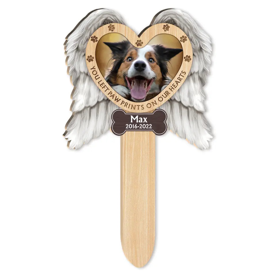 You Left Paw Prints On Our Hearts - Personalized Plaque Stake, Gift For Dog Lover