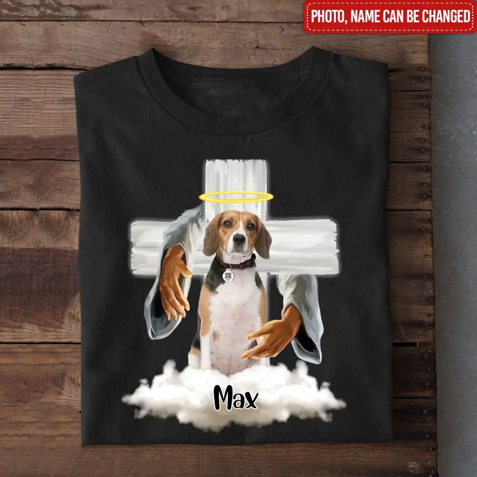 Memorial Pet God Hug - Personalized T-Shirt, Pet Loss Gift, Custom Pet's Photo T-Shirt