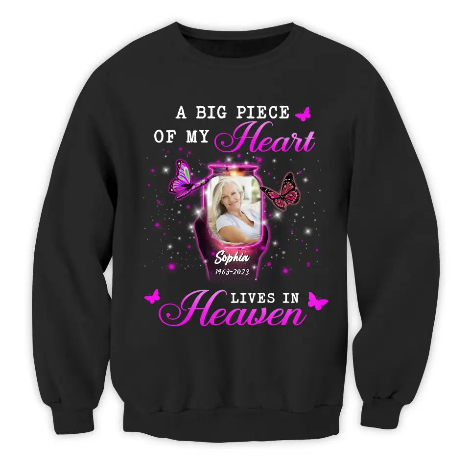 A Big Piece Of My Heart Lives In Heaven - Personalized T-shirt, Sympathy Family Gift