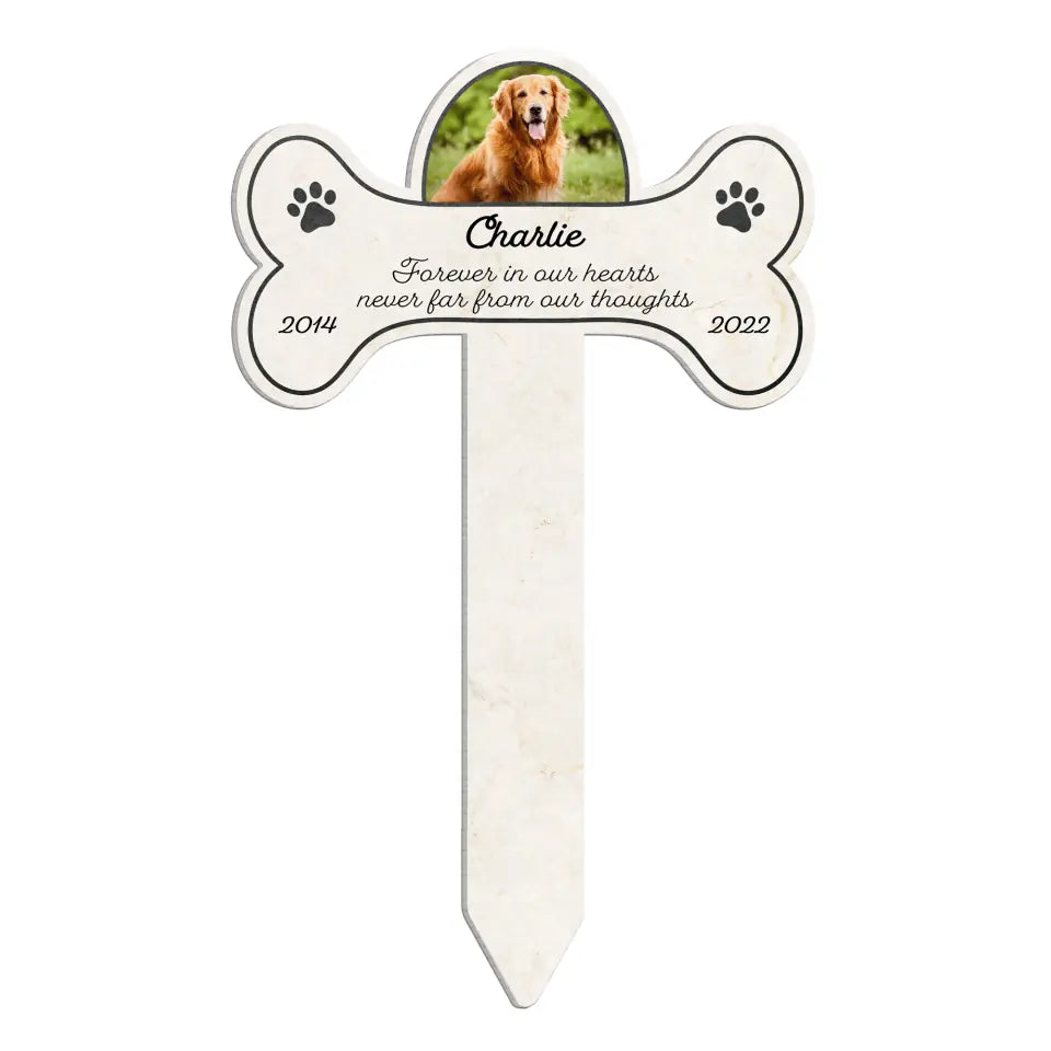 Forever In Our Hearts Never Far From Our Thoughts - Personalized Plaque Stake, Pet Loss Gift