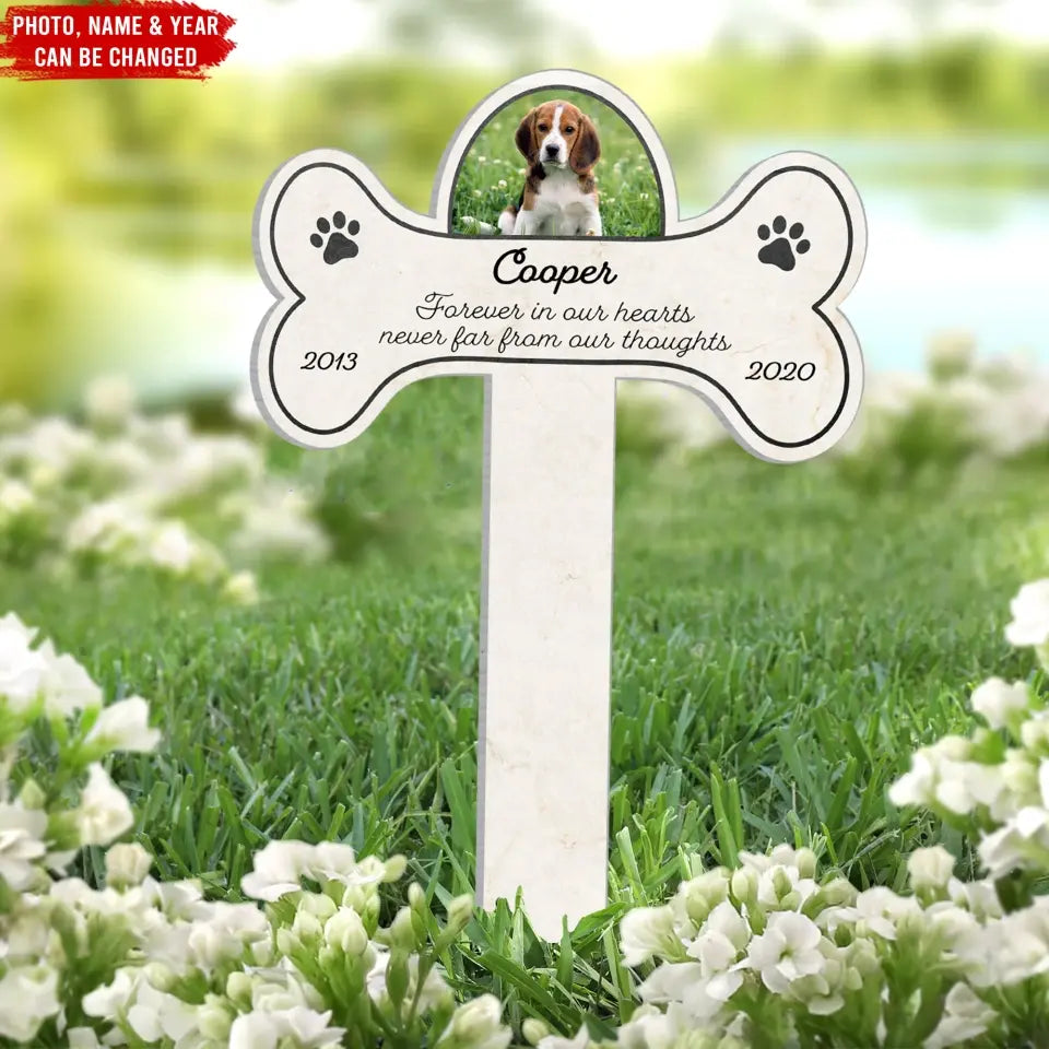 Forever In Our Hearts Never Far From Our Thoughts - Personalized Plaque Stake, Pet Loss Gift