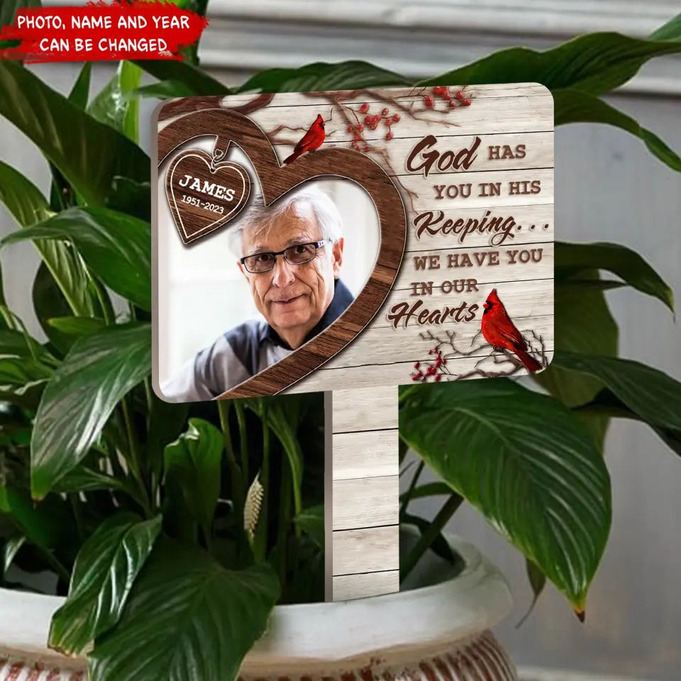 God Has You In His Keeping - Personalized Plaque Stake, Memorial Gift