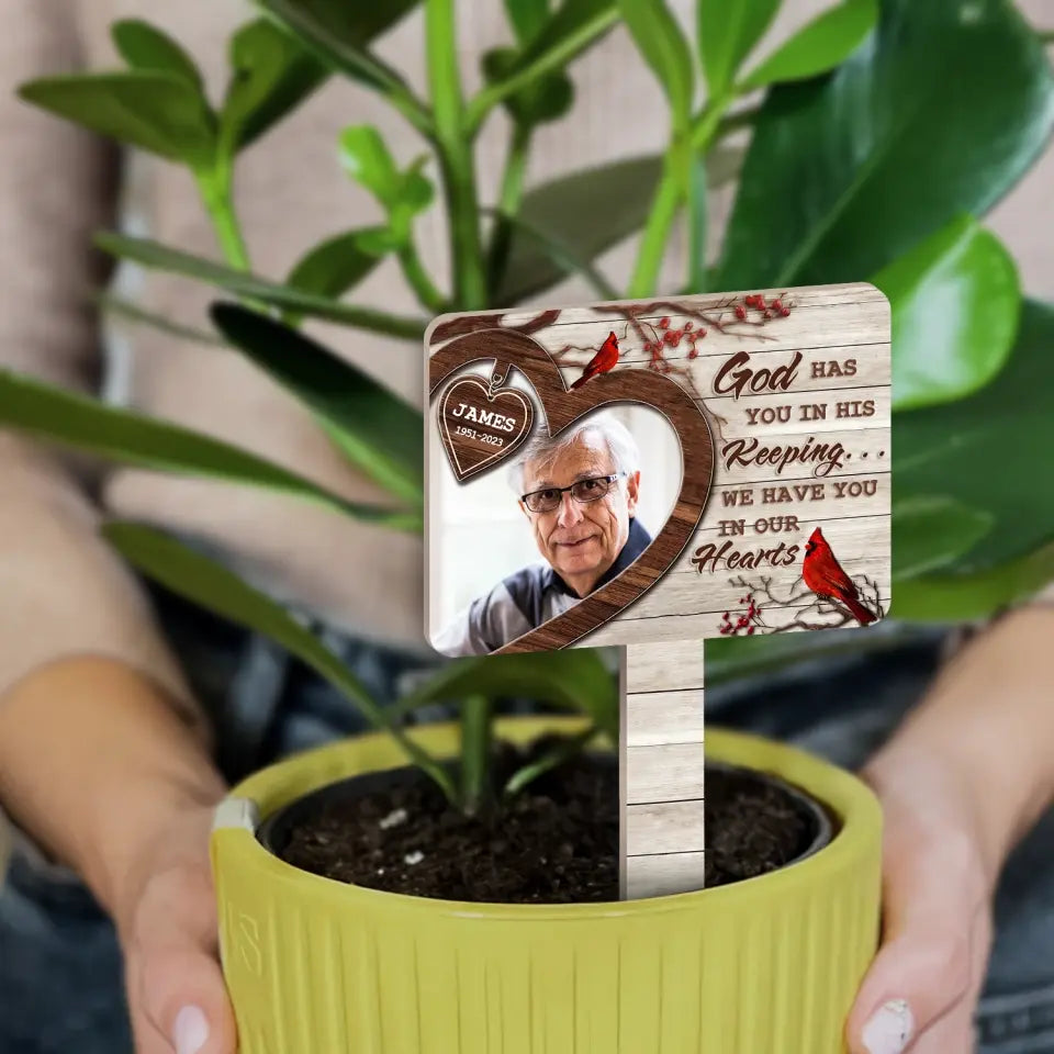 God Has You In His Keeping - Personalized Plaque Stake, Memorial Gift