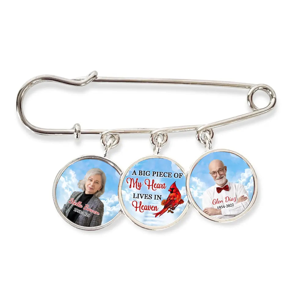 A Big Piece Of My Heart Lives In Heaven - Personalized Lapel Pin, Memorial Lapel Pin With Custom Picture And Name