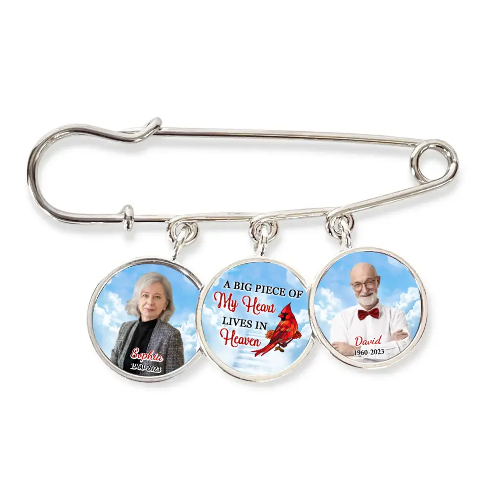 A Big Piece Of My Heart Lives In Heaven - Personalized Lapel Pin, Memorial Lapel Pin With Custom Picture And Name