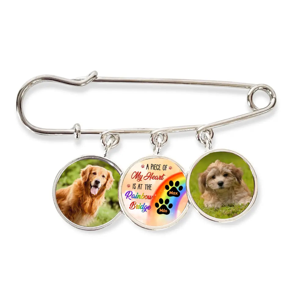 A Piece Of My Heart Is At The Rainbow Bridge - Personalized Lapel Pin, Gift For Dog Lover
