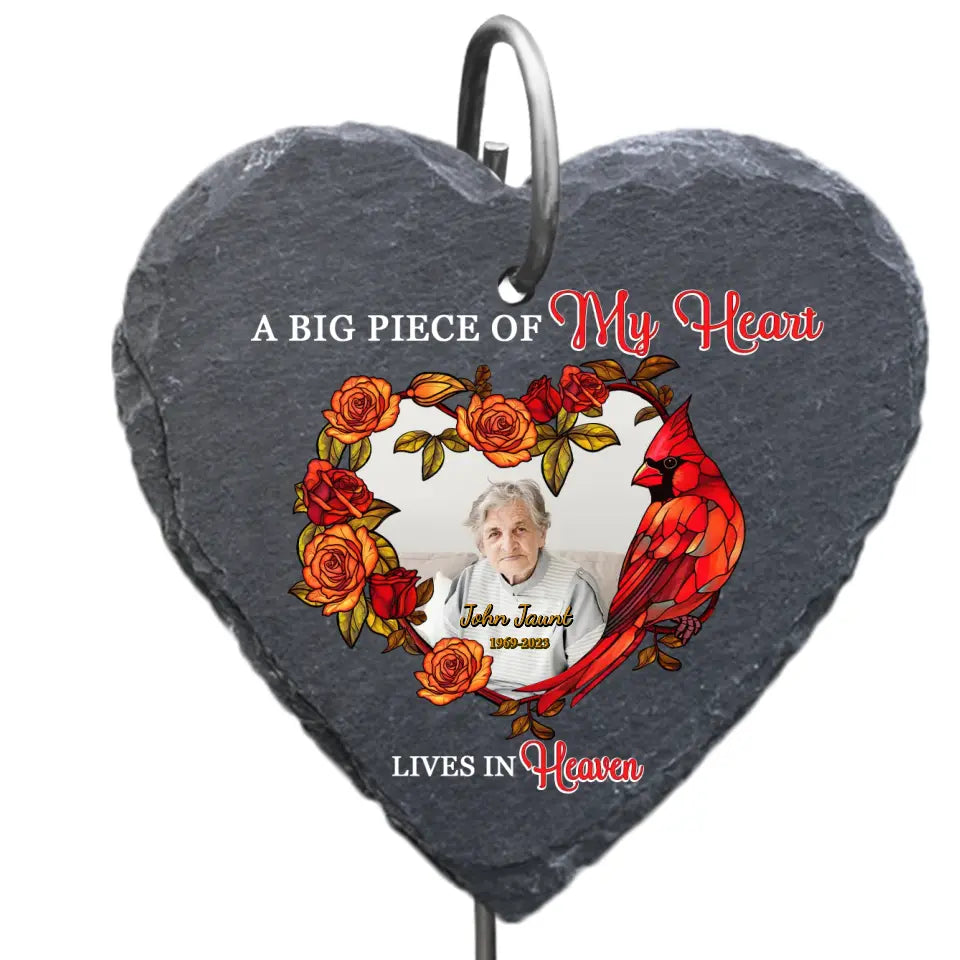 A Big Piece Of My Heart Lives In Heaven - Personalized Garden Slate, Remembrance Gift