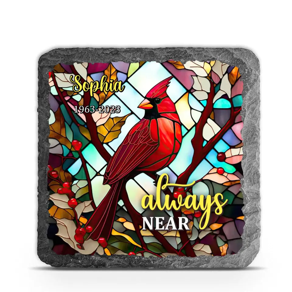 Cardinal Always Near Stained Glass - Personalized Memorial Stone, Memorial Gift - MS64