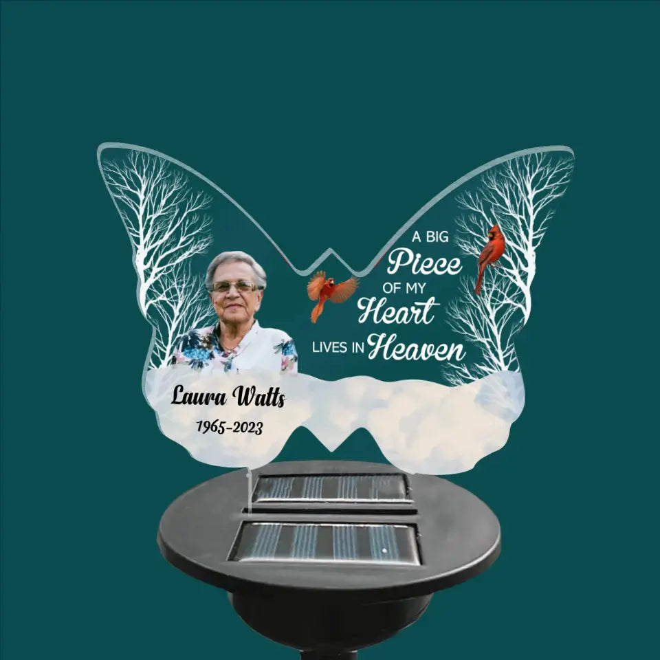 A Big Piece Of My Heart Lives In Heaven - Personalized Solar Light, Memorial Gift For Loss Of Loved One - SL130