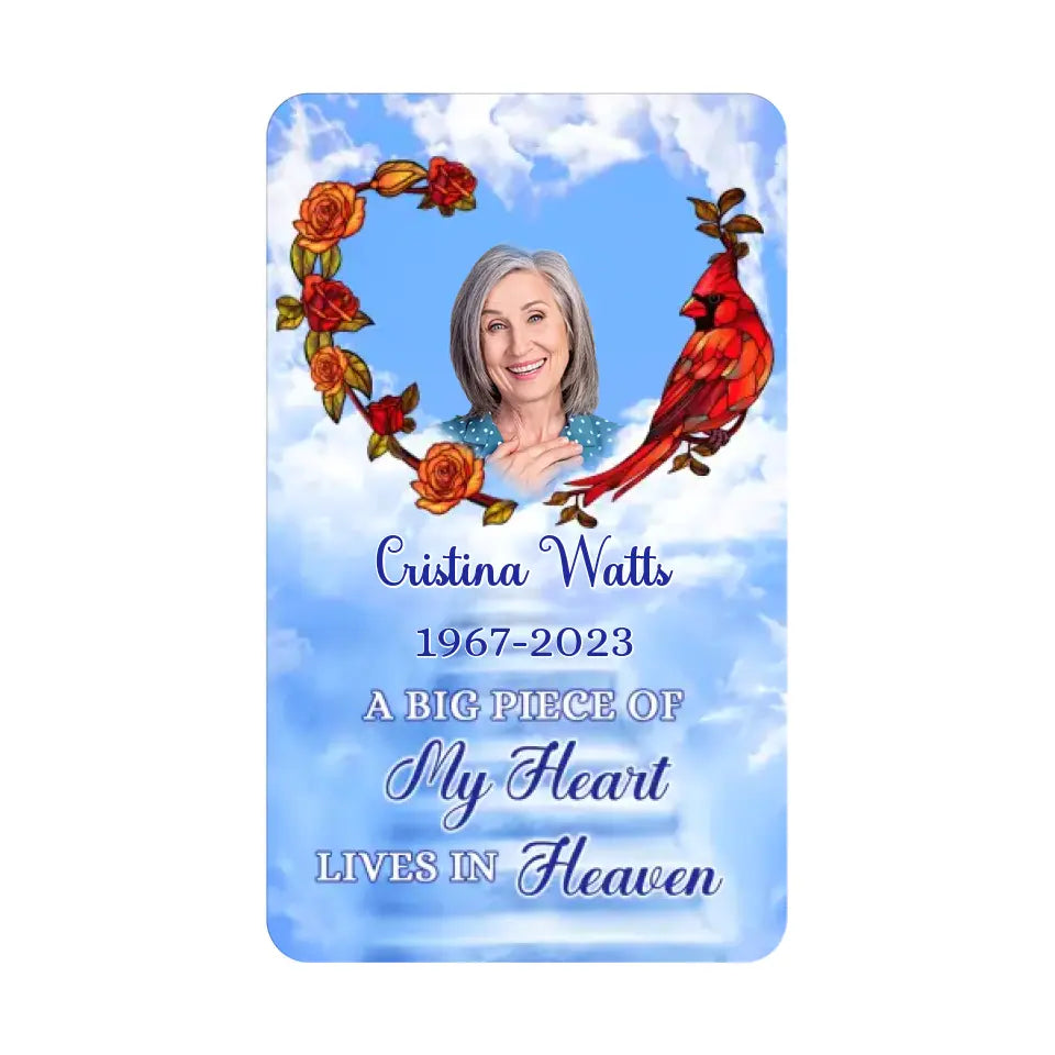 A Big Piece Of My Heart Lives In Heaven - Personalized Metal Wallet Card, Memorial Gift For Loss Of Loved Ones - MC16