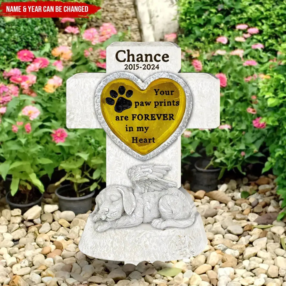Paw Prints Are Forever In Our Hearts Sleeping Dog Angel - Personalized Plaque Stake, Dog Memorial Gift, Pet Loss Sympathy Gift - PS88