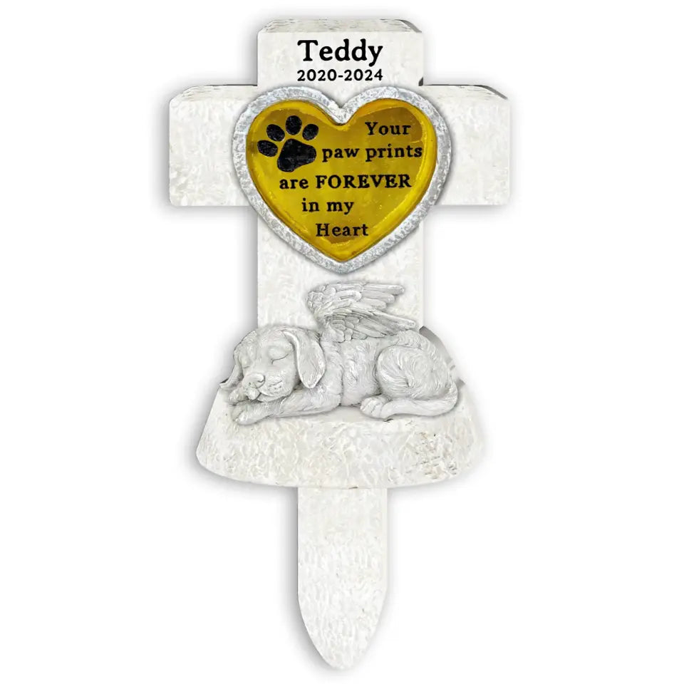 Paw Prints Are Forever In Our Hearts Sleeping Dog Angel - Personalized Plaque Stake, Dog Memorial Gift, Pet Loss Sympathy Gift - PS88