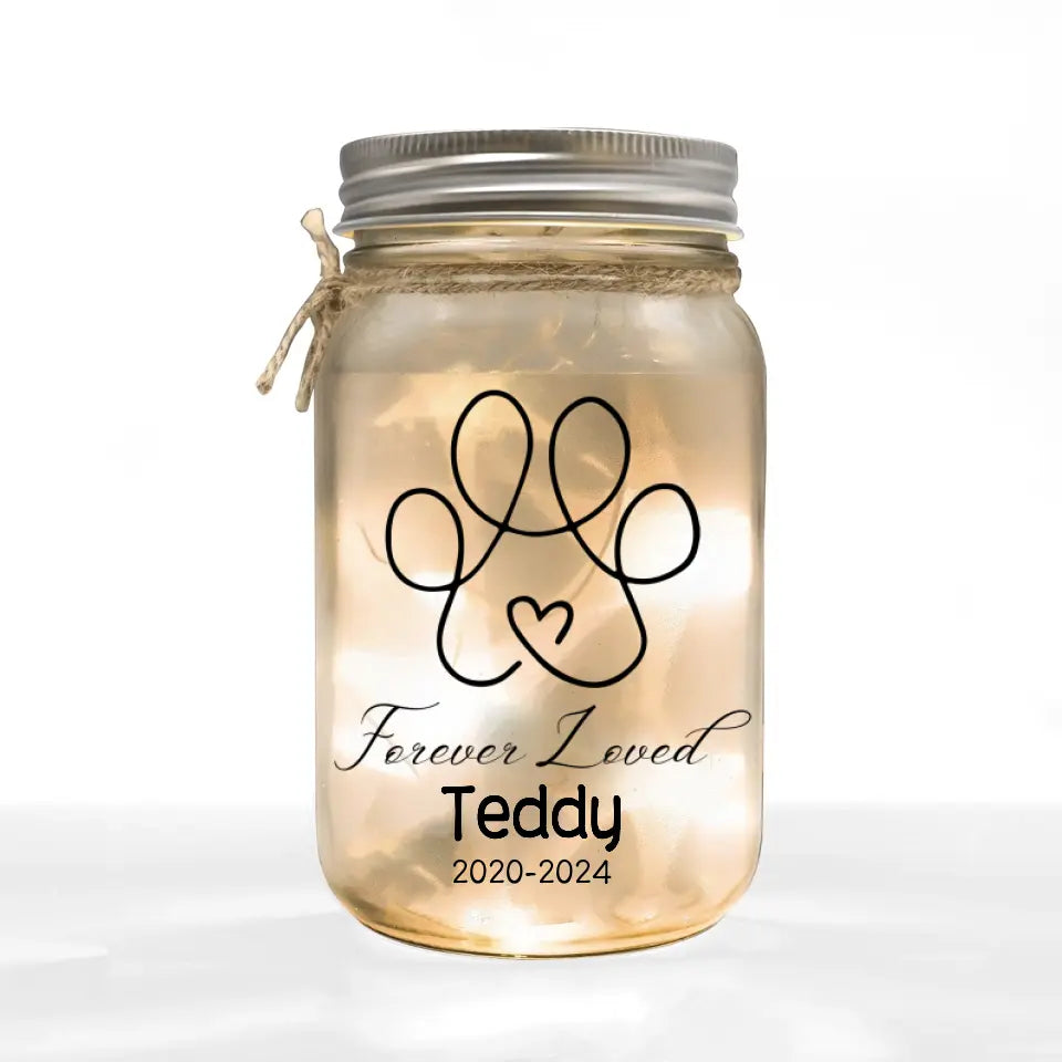 Forever Loved - Personalized Mason Jar Light, Gift For Dog Lover, Memorial Gift - MJL07