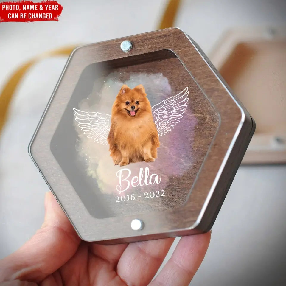 Forever In Our Hearts, Pet Fur Keepsake - Personalized Memorial Box, Custom Pet Portrait, Dog Hair Memorial - MB01