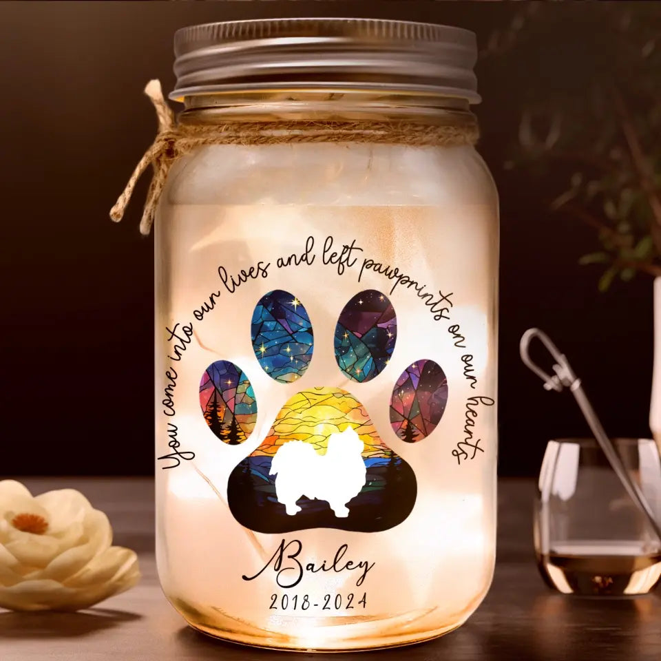 You Come Into Our World And Left Footprints On Our Hearts - Personalized Mason Jar Light - MJL28
