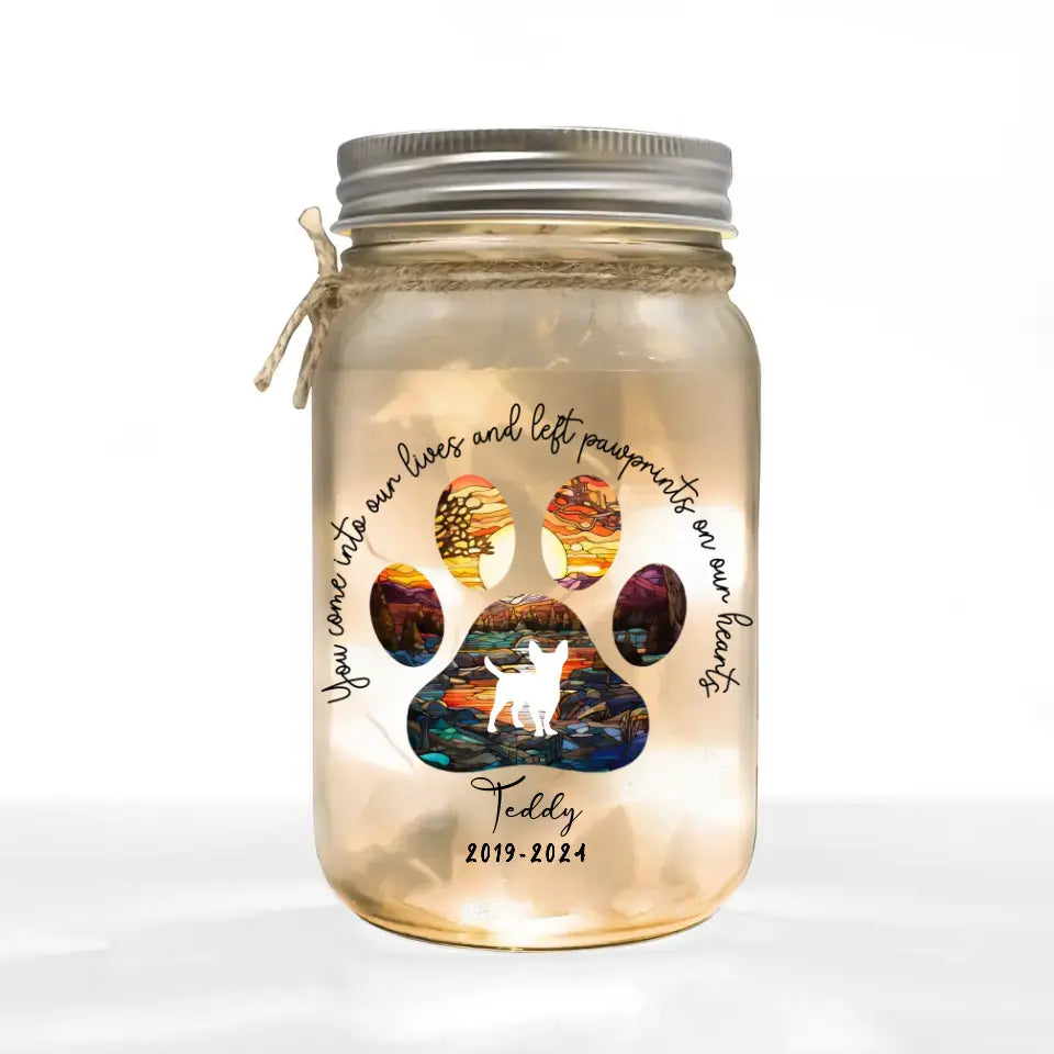 You Come Into Our World And Left Footprints On Our Hearts - Personalized Mason Jar Light - MJL28