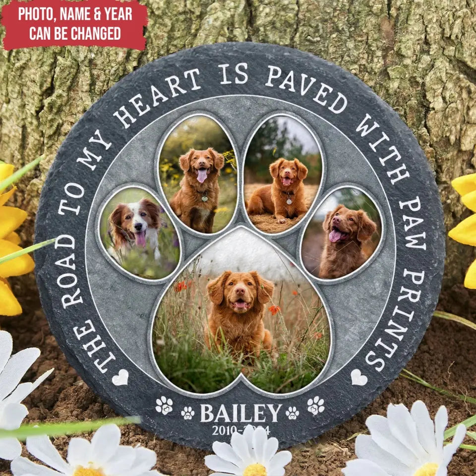 The Road To My Heart Is Paved With Paw Prints - Personalized Memorial Stone, Pet Loss Gift - MS85