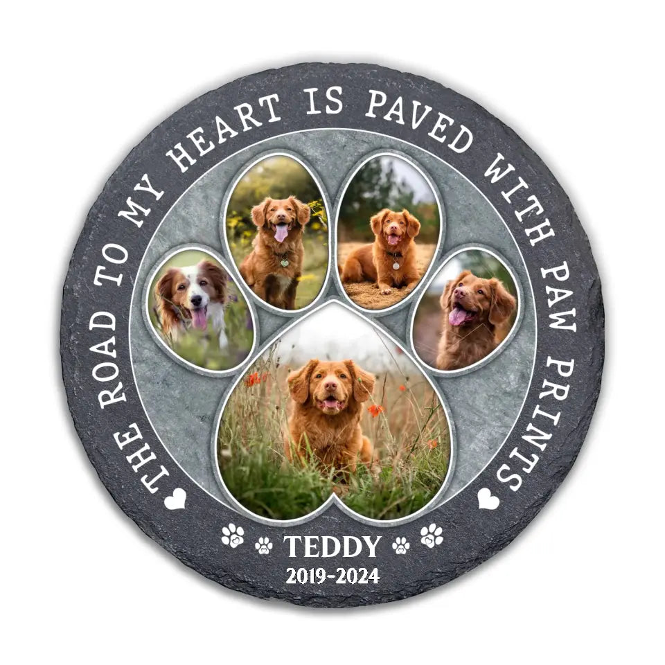 The Road To My Heart Is Paved With Paw Prints - Personalized Memorial Stone, Pet Loss Gift - MS85