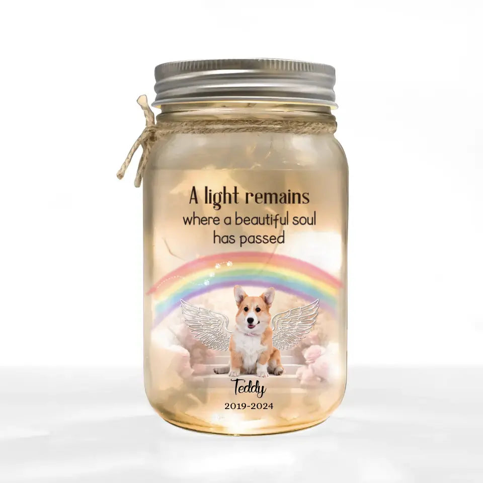 A Light Remains Where A Beautiful Soul Has Passed - Personalized Mason Jar Light, Gift For Loss Of Pet, Dog/Cat Memorial - MJL35