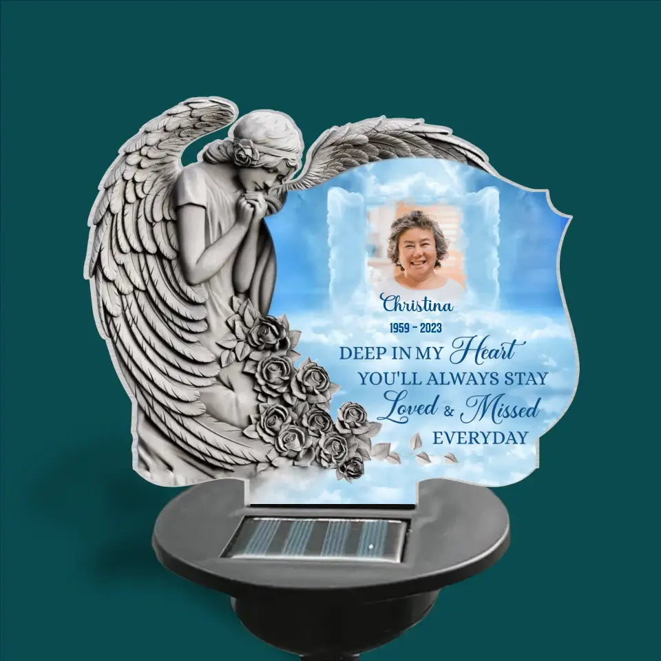 Angel Praying Deep In My Heart - Personalized Solar Light, Memorial Gift for Loss of Loved One/Loss of Mom/Dad - SL135