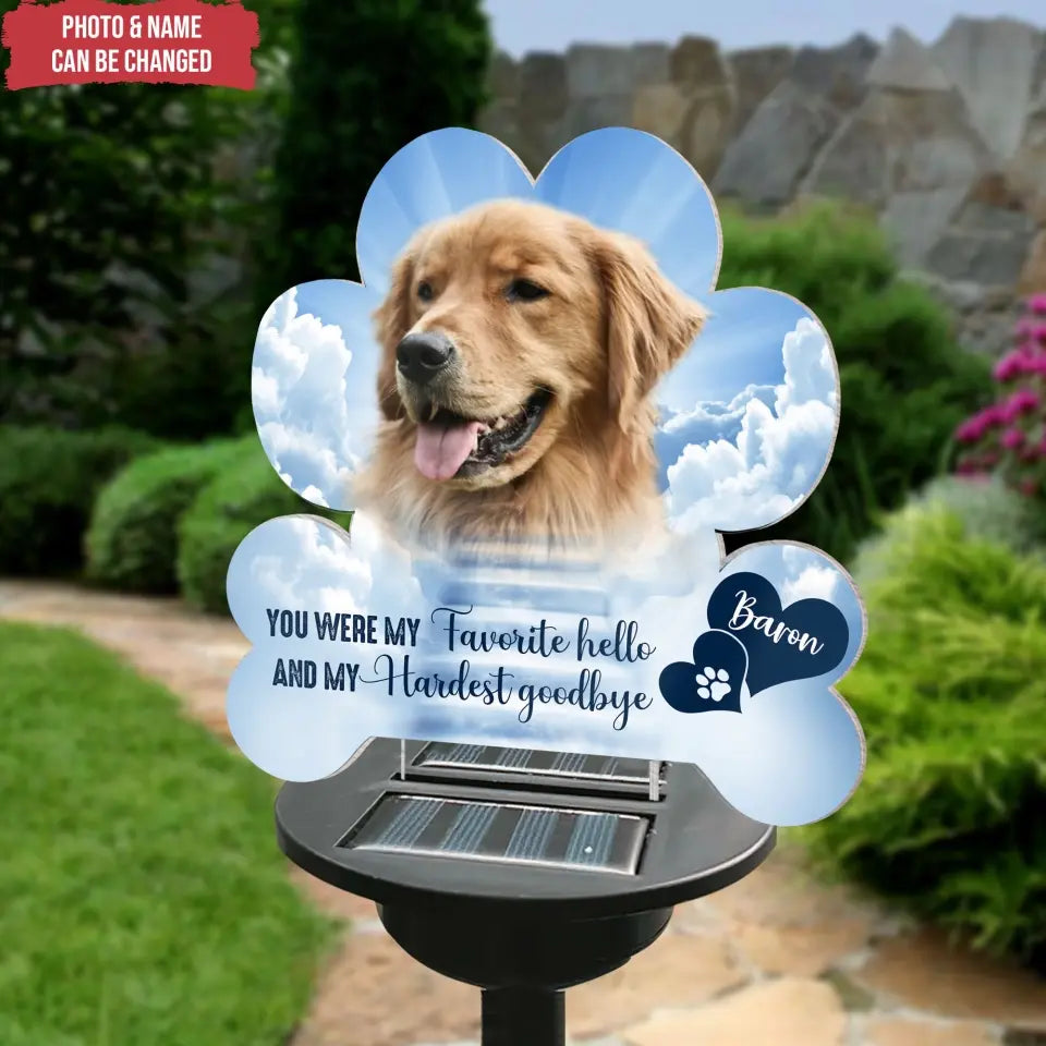 My Favorite Hello And My Hardest Goodbye - Personalized Solar Light, Memorial Pet Loss Gift - SL157