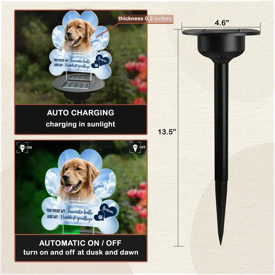 My Favorite Hello And My Hardest Goodbye - Personalized Solar Light, Memorial Pet Loss Gift - SL157