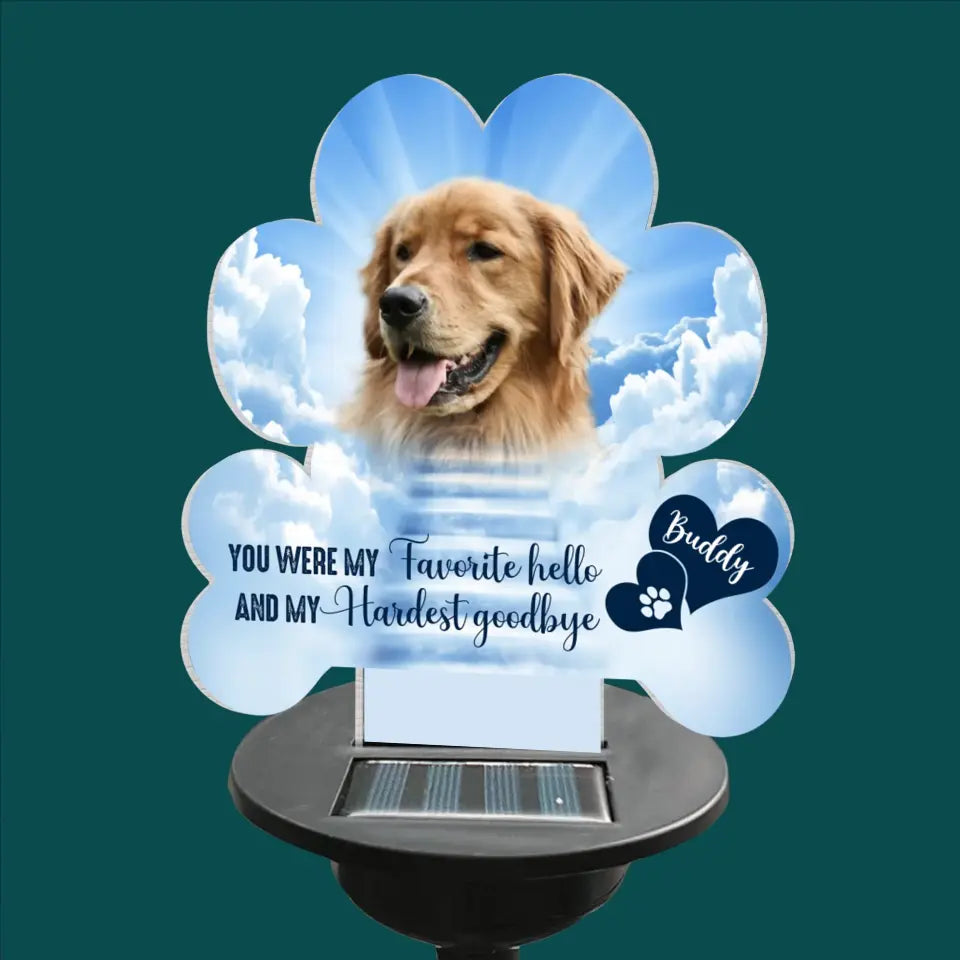 My Favorite Hello And My Hardest Goodbye - Personalized Solar Light, Memorial Pet Loss Gift - SL157