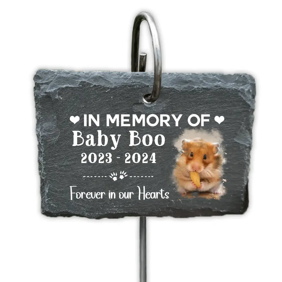 In Memory Of Hamster Pet Memorial, Forever In Our Hearts - Personalized Garden Slate, Memorial Gift, Hamster Pet Memorial - GS90