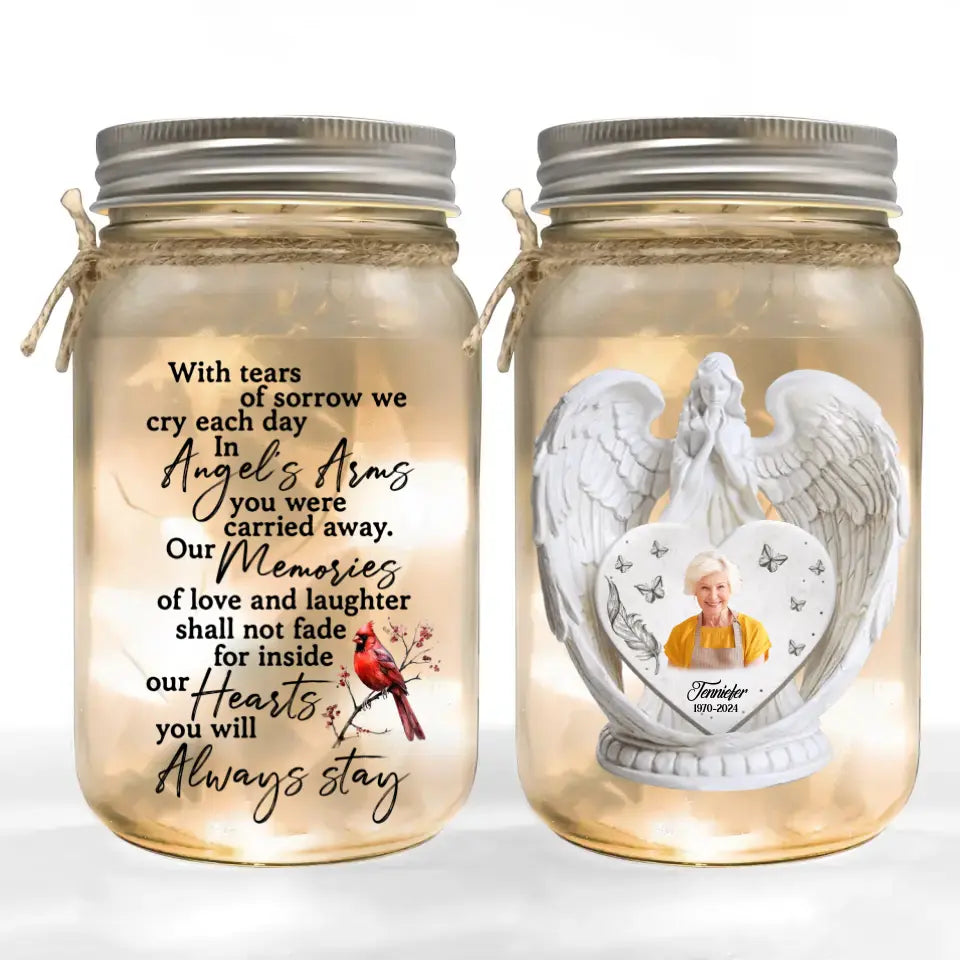 With Tears Of Sorrow We Cry Each Day - Personalized Mason Jar Light, Memorial Gift - MJL46