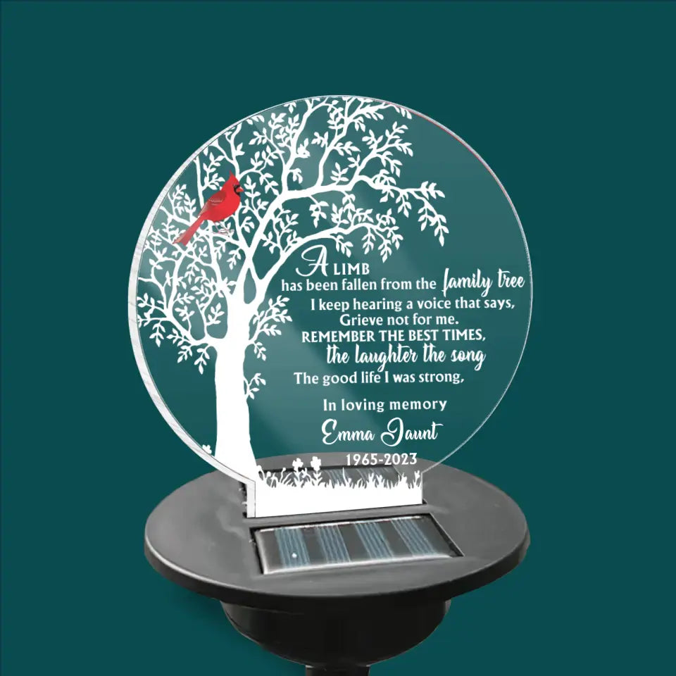 A Limb Has Fallen - Personalized Solar Light, Sympathy Gift, Grave Marker, Memorial Gift - SL137