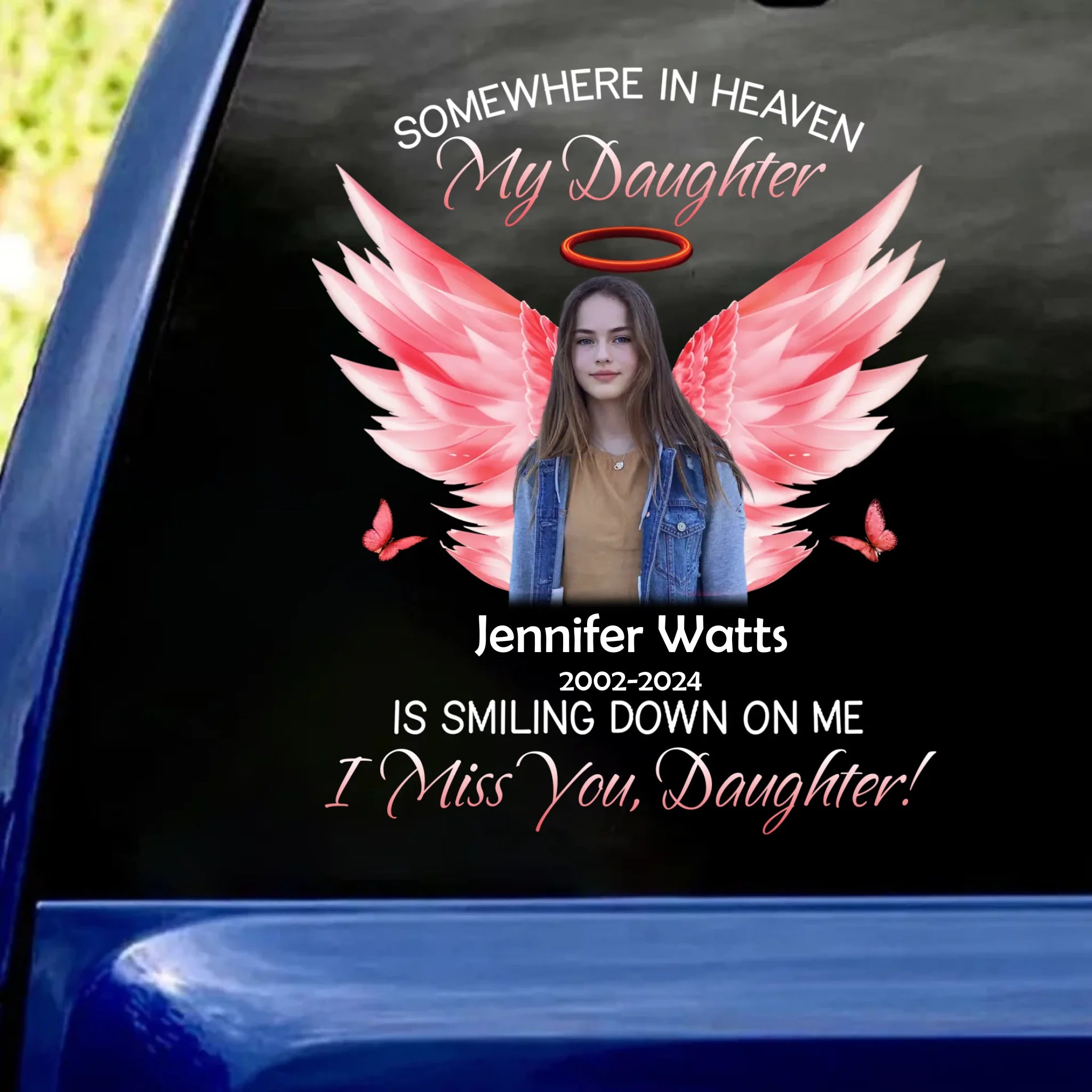 Somewhere In Heaven My Son Is Smiling Down On Me - Personalized Decal, Memorial Gift, Loss Of Child Gift