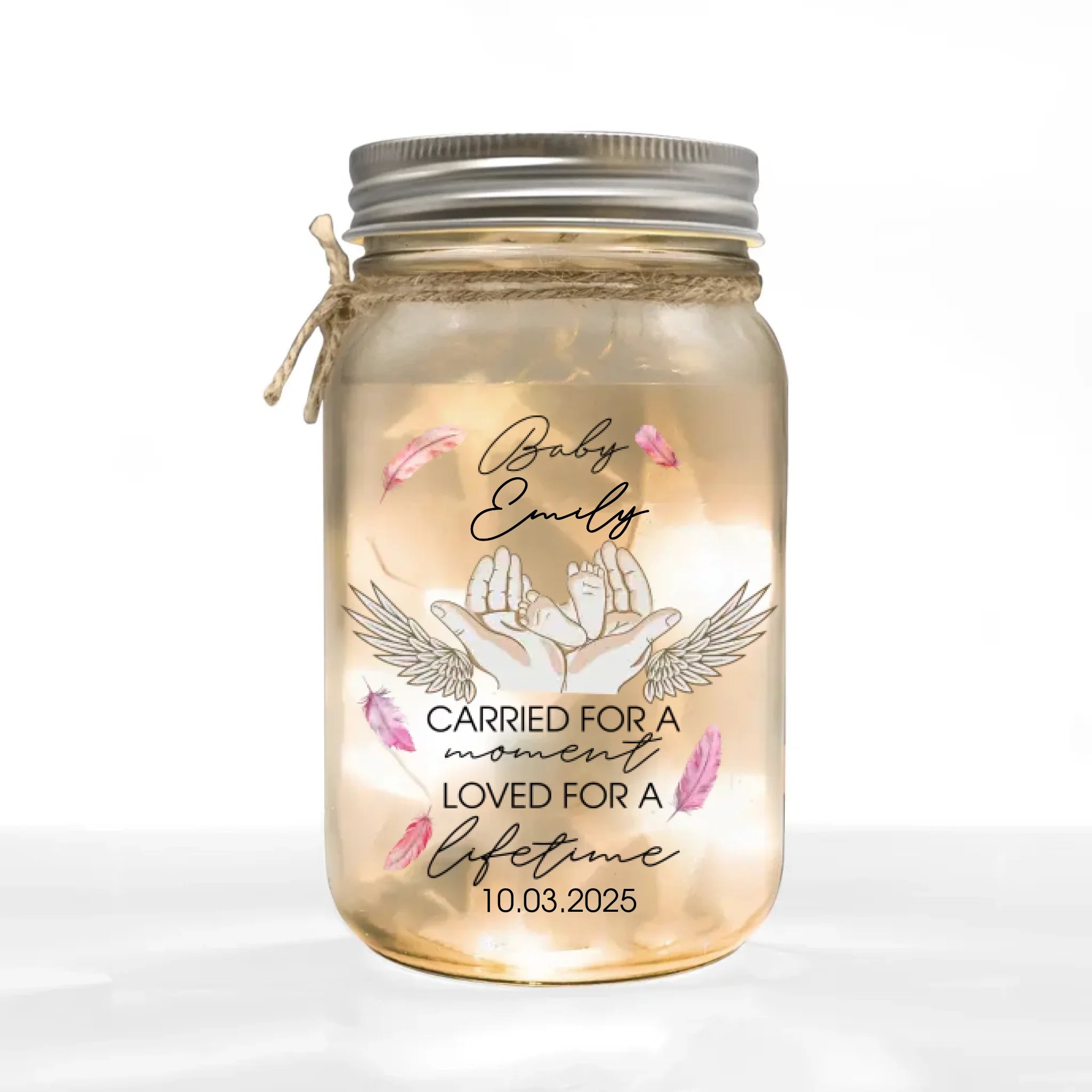 Carried For A Moment Loved For A Lifetime - Personalized Mason Jar Light