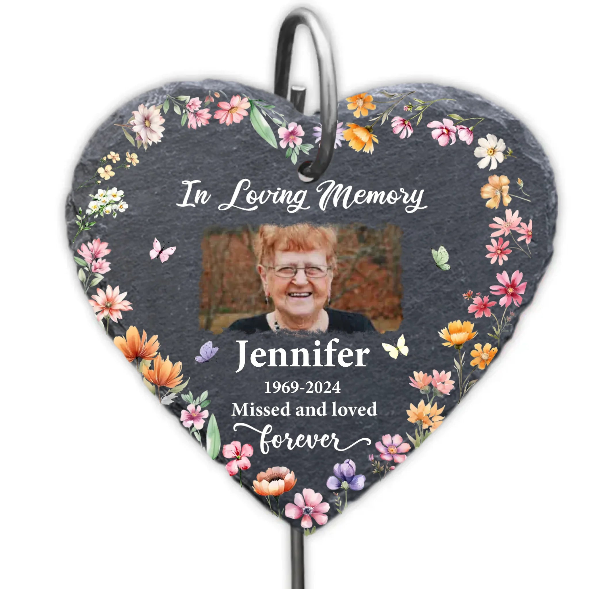 In Loving Memory - Personalized Garden Slate, Floral Memorial Stone, Sympathy Gift