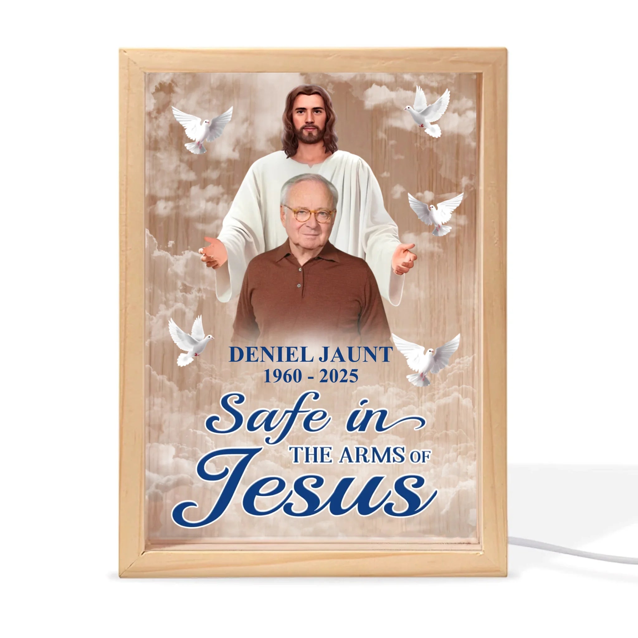 Safe In The Arms Of Jesus - Personalized Frame Light Box, Custom Photo Memorial Gift, Sympathy Gift For Family Members