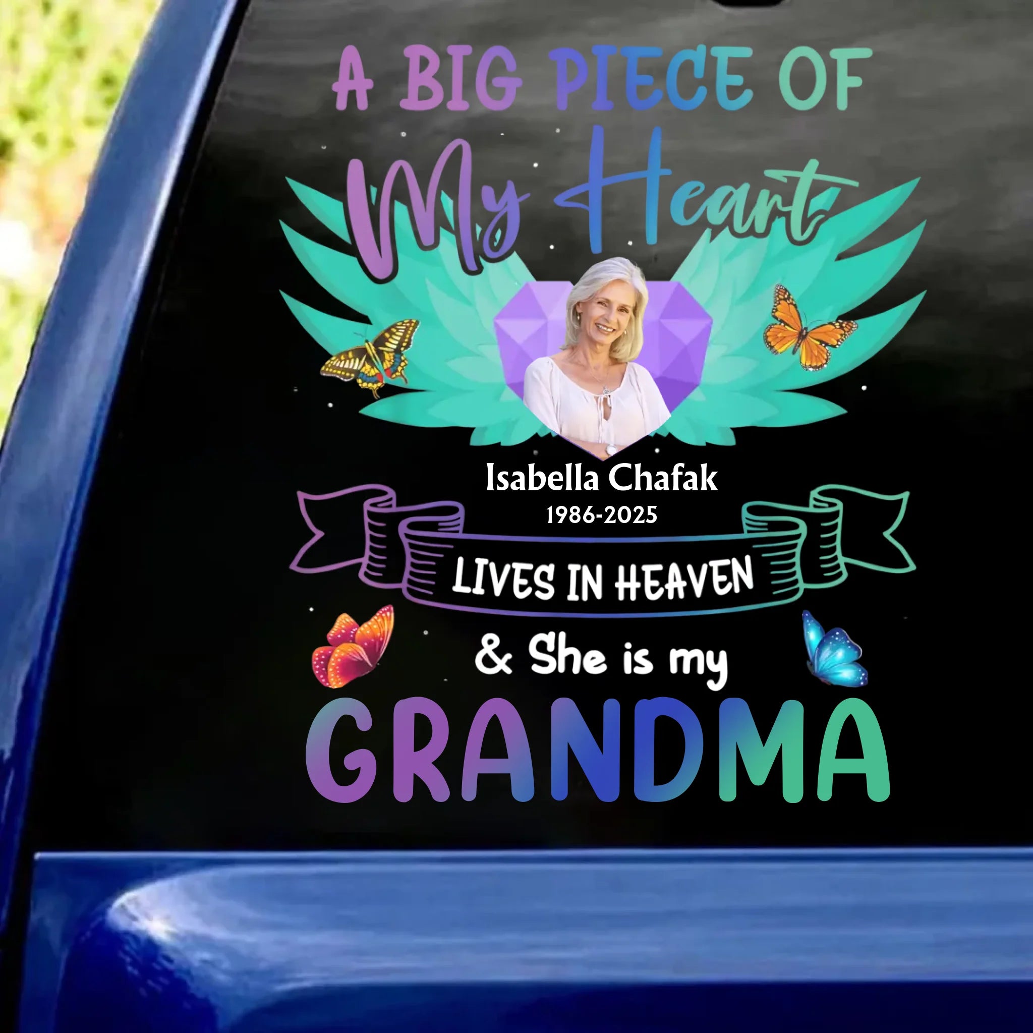 Memorial Big Piece Of My Heart Lives In Heaven - Personalized Decal, Memorial Gift For Loss Of Loved One