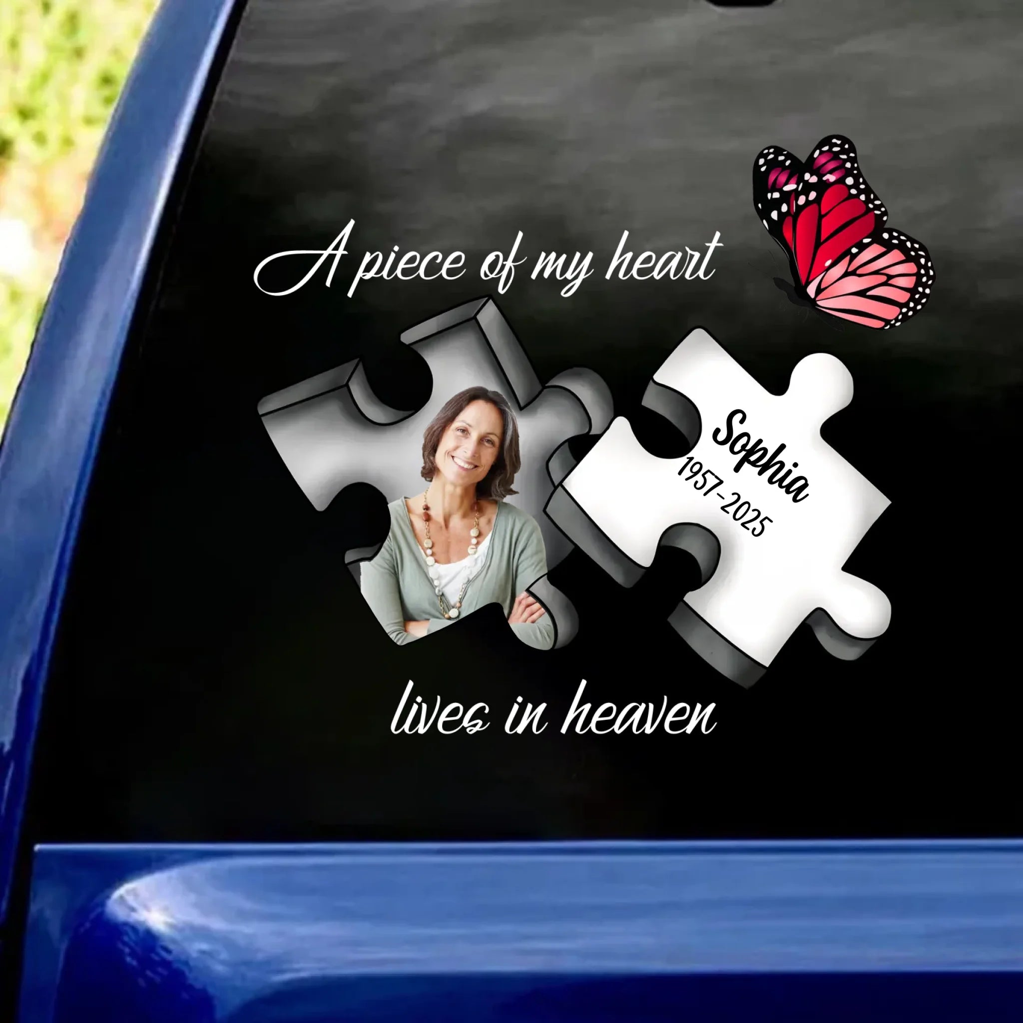 A Piece My Heart Lives In Heaven - Personalized Decal, Memorial Gift For Loss Of Loved One