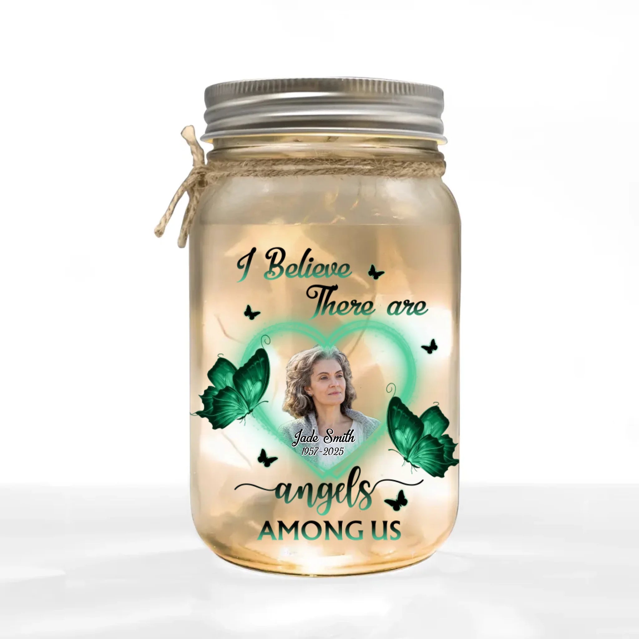 I Believe There Are Angels Among Us - Personalized Mason Jar Light, Memorial Gift For Loss Of Loved One