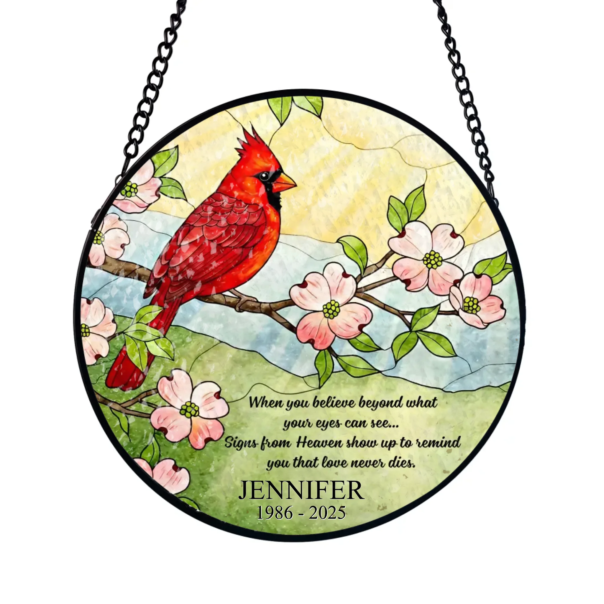 Cardinal Signs From Heaven - Personalized Window Stained Glass, Memorial Suncatcher Hanging