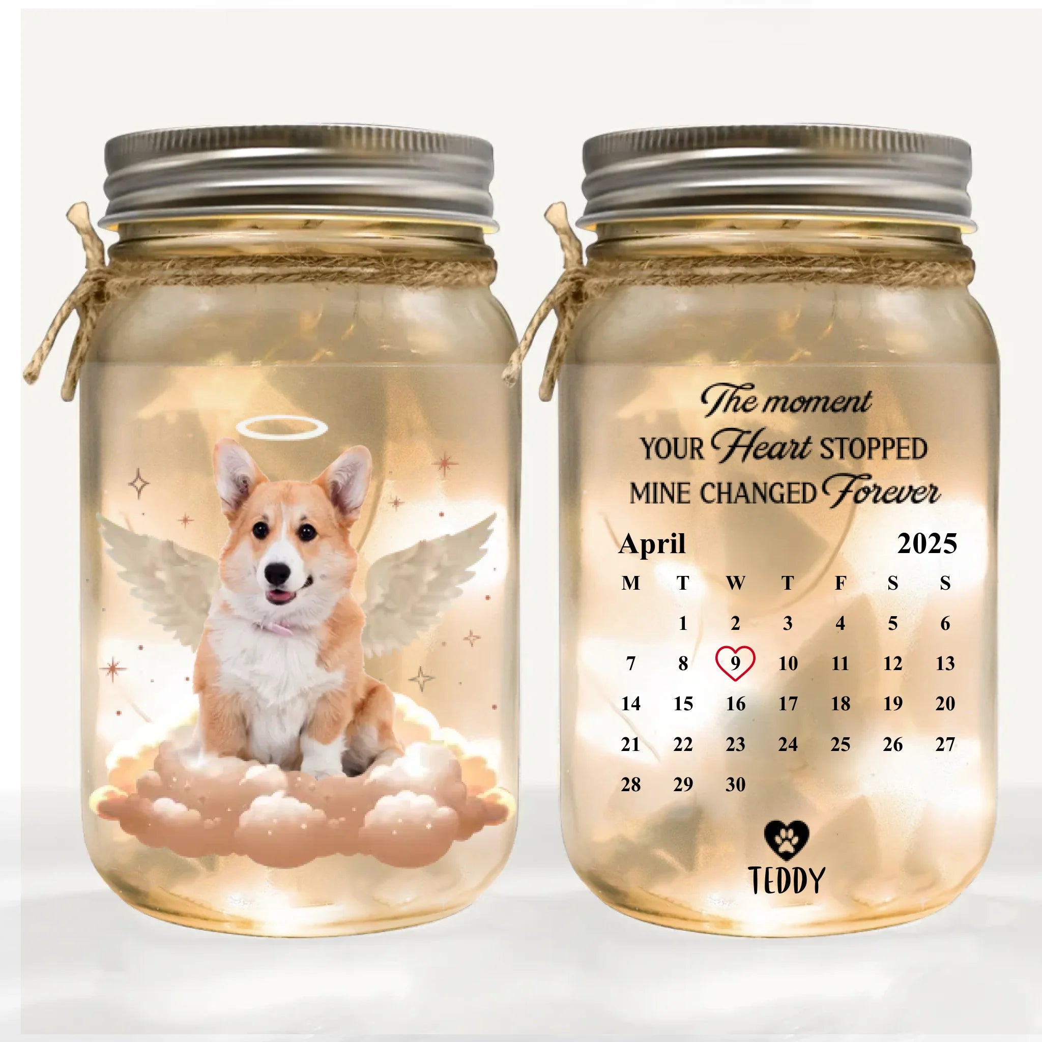 The Moment Your Heart Stopped Mine Changed Forever - Personalized Mason Jar Light, Gift For Dog Lover