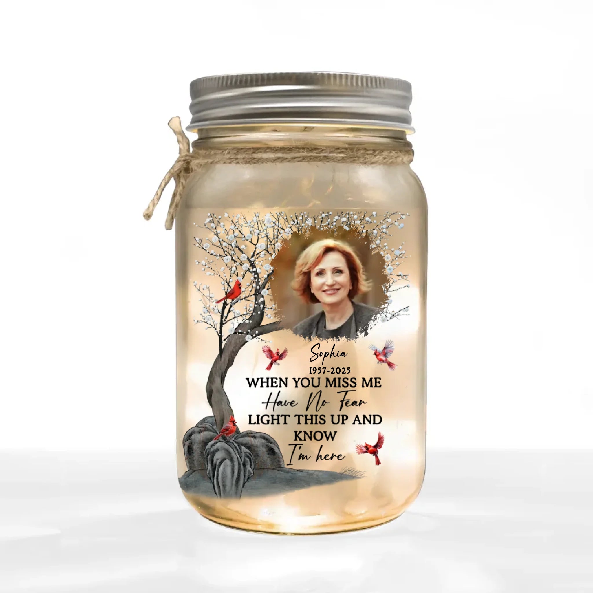 When You Miss Me Have No Fear - Personalized Mason Jar Light, Memorial Light, Sympathy Gift