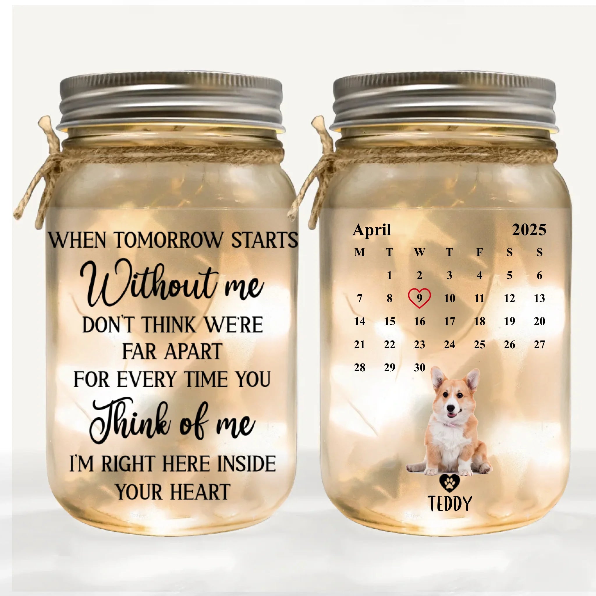 I'm Right Here Inside Your Heart - Personalized Mason Jar Light, Memorial Gift For Loss Of Pet