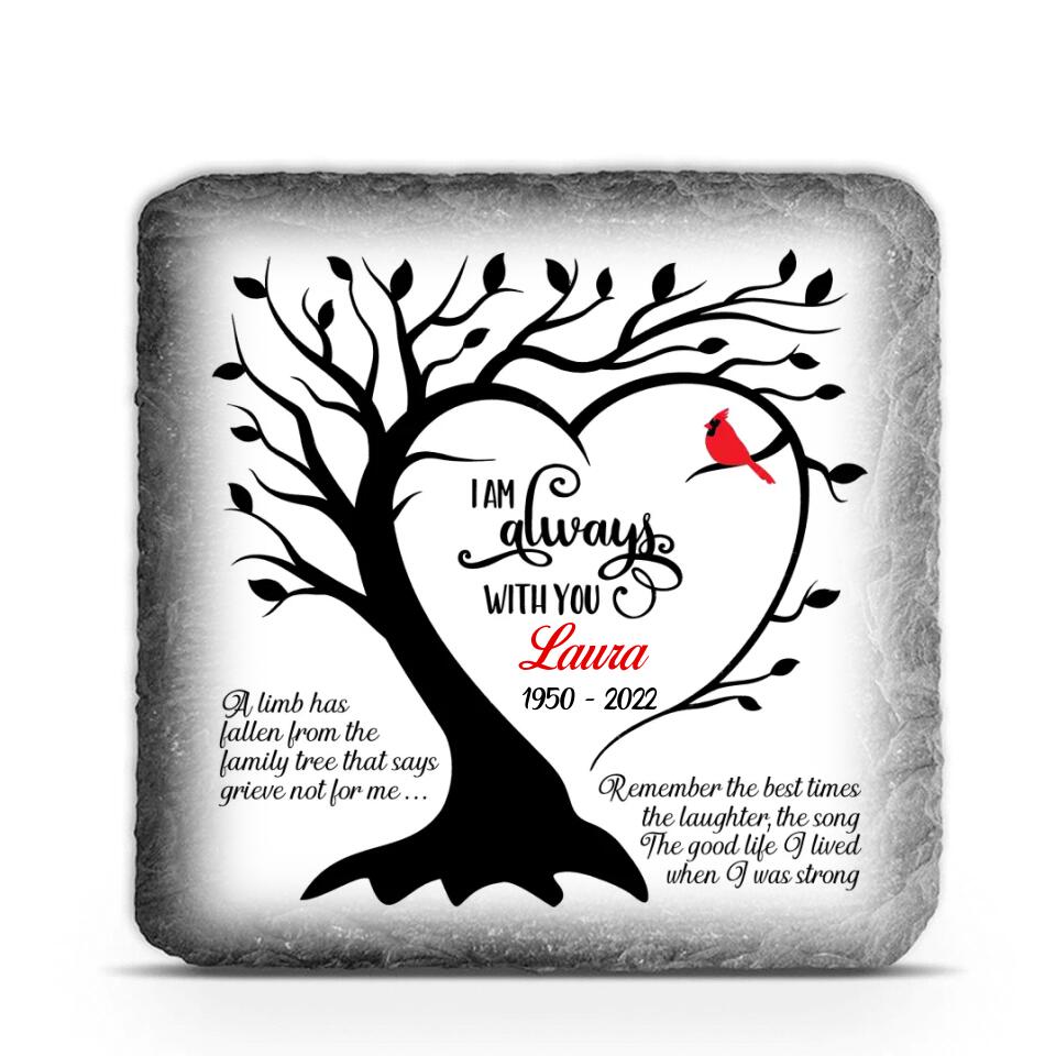 Cardinal Memorial Tree, I am Always with You, Heart Tree Silhouette, Red Cardinal Tree, Remembrance Gift, Loss in the Family, Personalized Memorial Stone